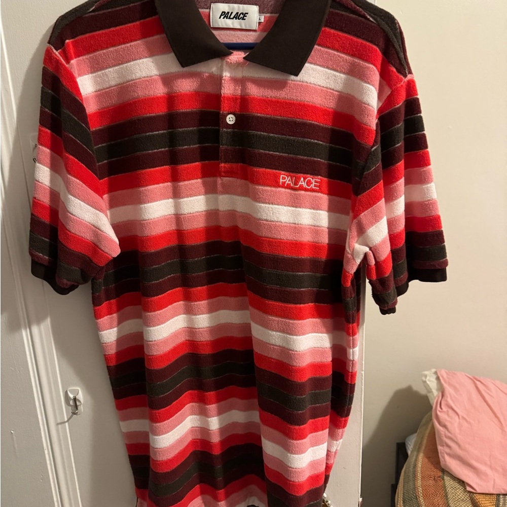 PALACE Men's Polo Shirt - Red, Brown, White Stripes
